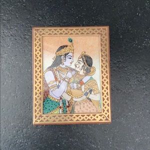 Work of Art Vintage Wooden  Indian box with God and Goddess  Krishna & Radha